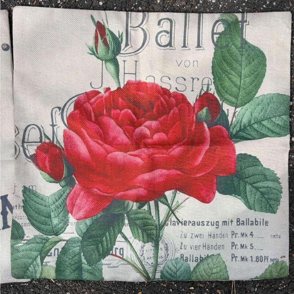 Floral Pillow Covers with Red Rose Design